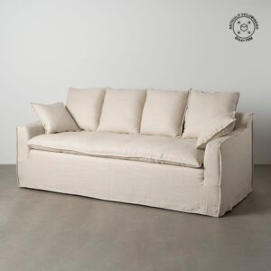 Sofá 4 plazas crema de tela para salón amplio – 220 x 100 x 91 cm