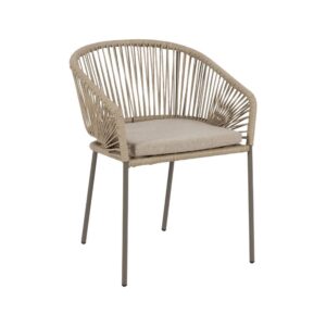 Silla de Exterior Natural-Gris de Polietileno y Acero, 58x58x77.5 cm