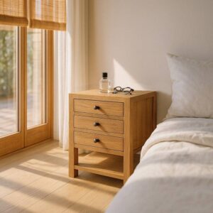 Mesita Natural de Madera Mindi 45x35x55 cm con Cajones