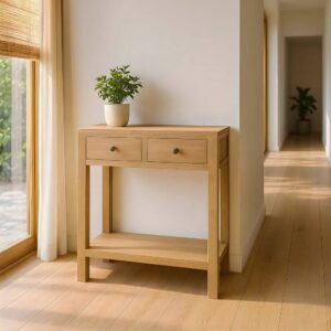 Consola Natural Madera Mindi 70x30x80 cm con Cajones 29x12 cm