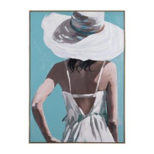 Cuadro Pintura Chica Lienzo Decoración 100x140 cm Pintado a Mano con Colgador