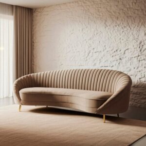 Sofá 3 plazas taupe de tela con estructura metálica para salón – 247 x 105 x 81 cm