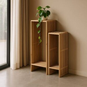 Peana Natural de Madera de Teca Reciclada 33x27x86 cm - Colección Bellamonte