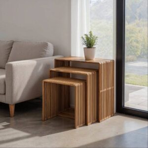 Mesa Auxiliar Natural de Madera de Teca Reciclada 65x30x66 cm - Colección Bellamonte