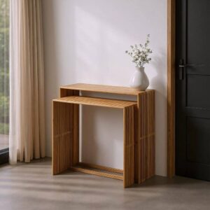 Consola Natural de Madera de Teca Reciclada 85x30x86 cm - Colección Bellamonte