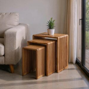 Mesa Auxiliar Natural de Madera de Teca Reciclada 41x34x50 cm