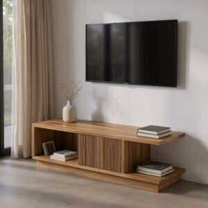 Mueble TV Natural de Madera de Teca Reciclada 135x35x39 cm Colección Bellamonte