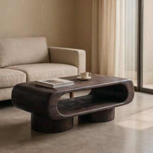 Mesa de Centro de Madera de Mango 122x61x42 cm con Hueco de 21,5 cm