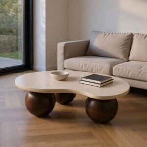 Mesa de Centro de Mármol y Madera de Mango 107x80x29 cm