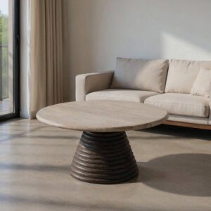 Mesa de Centro de Mármol y Madera de Mango 90x90x43 cm