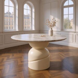 Mesa Comedor de Mármol y Madera de Mango 120x120x76 cm