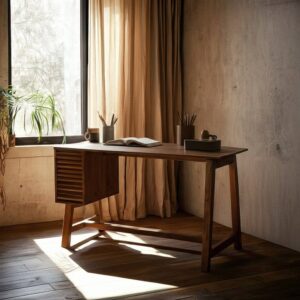 Escritorio Natural de Madera de Mango 125x60x75 cm con Puerta