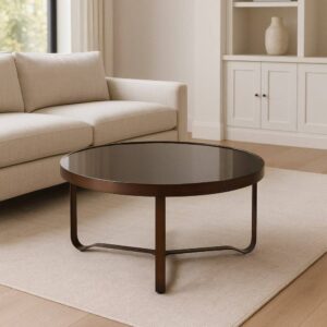 Mesa de Centro de Hierro y Cristal Marrón Oscuro 80x80x42 cm