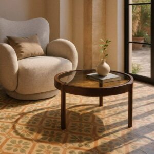 Mesa de Centro de Hierro y Cristal Marrón Oscuro 75x75x46 cm