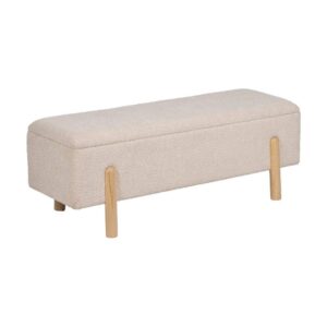 Banco Baúl Crema DM-Tejido 122x42x45 cm con Patas de Madera de Pino