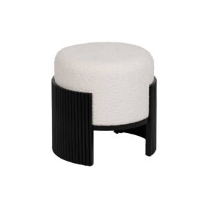 Puf Blanco-Negro DM Tejido 43x43x41 cm con Patas de Madera de Pino