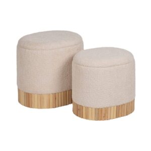 Puf Baúl Crema DM-Tejido 44x34x45 cm - Estructura Madera de Pino