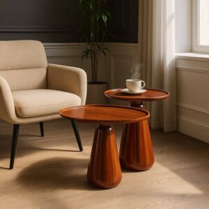 Mesa Auxiliar de Hierro Esmaltado y Madera de Mango 50x50x42 cm