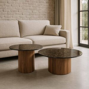 Mesa de Centro S/2 de Madera de Acacia y Cerámica 80x80x34 cm