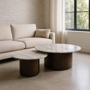 Mesa de Centro de Madera y Mármol 100x100x43 cm S/2