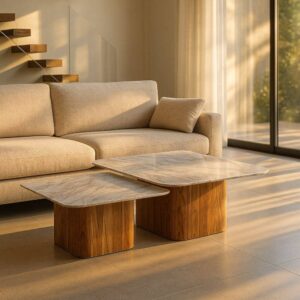 Mesa de Centro de Madera de Acacia y Mármol 100x100x41 cm