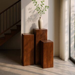 Peana de Madera de Mango 28x28x90 cm - Set de 3 piezas