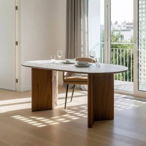 Mesa Comedor Blanco-Marrón DM Cerámica 180x90 cm Imitación Mármol