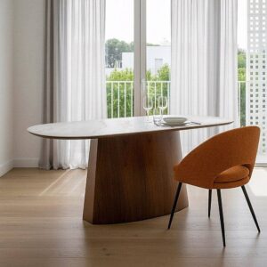 Mesa Comedor Blanco-Marrón DM con Top Cerámico Imitación Mármol 180x90 cm