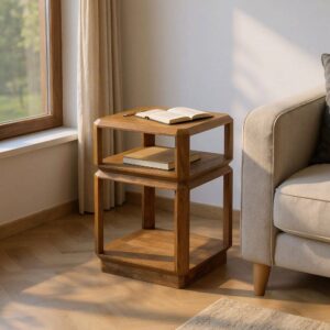 Mesa Auxiliar Marrón de Madera de Mango 40x40x60 cm con Huecos