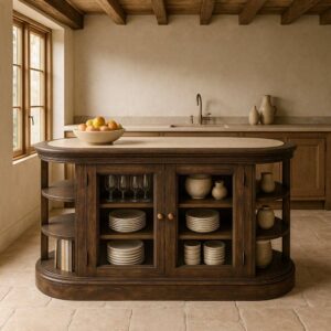 Isla de Cocina de Madera de Mango y Mármol 140x50x80 cm