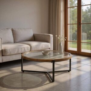 Mesa de Centro Natural-Negro 100 cm x 102 cm de Madera y Hierro