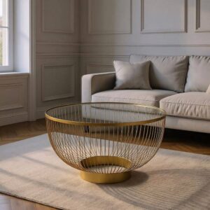 Mesa de Centro Oro Metal y Cristal 75x75x39,5 cm