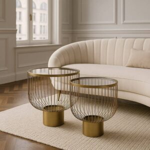 Mesitas de Metal y Cristal Oro - 50x50x54.5 cm (Set de 2)