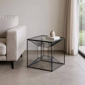 Mesita Negra de Metal y Cristal 45,5 x 45,5 x 45,5 cm