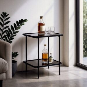 Mesa Auxiliar Negro Metal y Cristal 50x37,5x60 cm