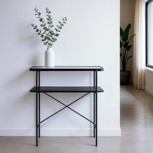 Consola Negra de Metal y Cristal 70x33,5x75 cm para Montar