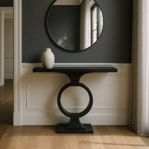 Consola Negra de Metal y Cristal 90x32x80 cm con Base 45x30 cm