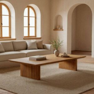 Mesa de Centro Natural de Madera de Acacia 150x70x30 cm, Grosor 4 cm