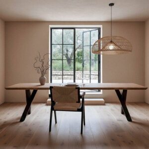 Mesa Comedor Natural de Madera de Acacia y Hierro 300x100x76 cm