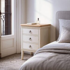 Mesita de Noche Natural-Crema de Madera de Abeto 50x38x72 cm