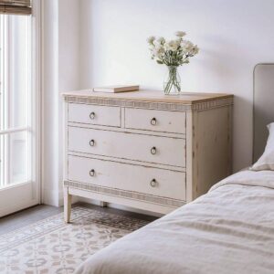 Cómoda Natural-Crema de Madera de Abeto 115x45x90 cm con Cajones