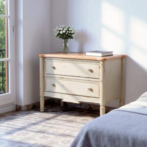 Mueble Auxiliar Natural-Crema de Madera de Abeto 80x45x60 cm con Cajones