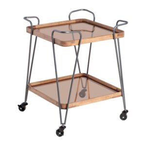 Camarera de Madera de Caucho y Metal Cristal Natural-Negro 50x50x65 cm