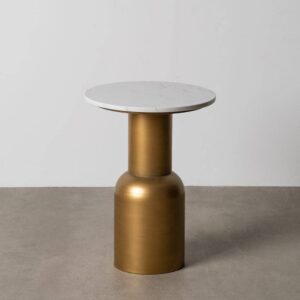 Mesita de Hierro y Mármol Oro-Blanco 40x40x54 cm