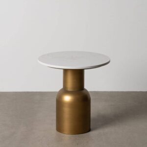 Mesita de Hierro y Mármol Oro-Blanco 45x45x46 cm