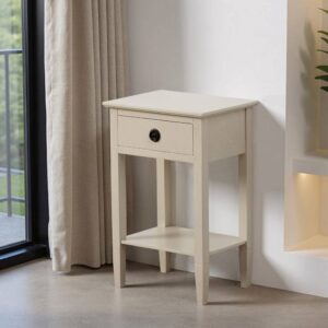 Mesita de Noche Gris Claro DM 40x30x61 cm con Cajones de Madera de Pino