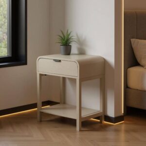 Mesita de Noche Gris Claro DM 48x35,5x61 cm con Cajones de Madera de Pino