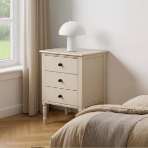 Mesita de Noche Gris Claro DM 43x33x61 cm con Cajones de Madera de Pino