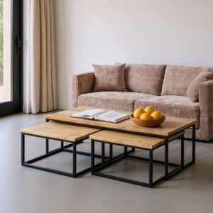 Mesa de Centro Natural de Madera de Mango y Hierro 130x60x40 cm