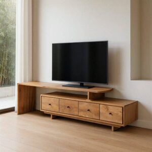 Mueble TV Natural de Madera de Mango 175x40x50 cm con Cajones